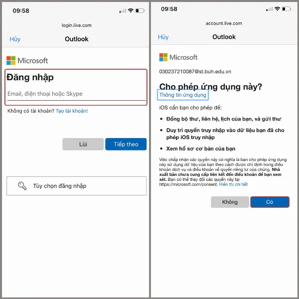 alt: Nhập thông tin đăng nhập tài khoản Microsoft Outlook