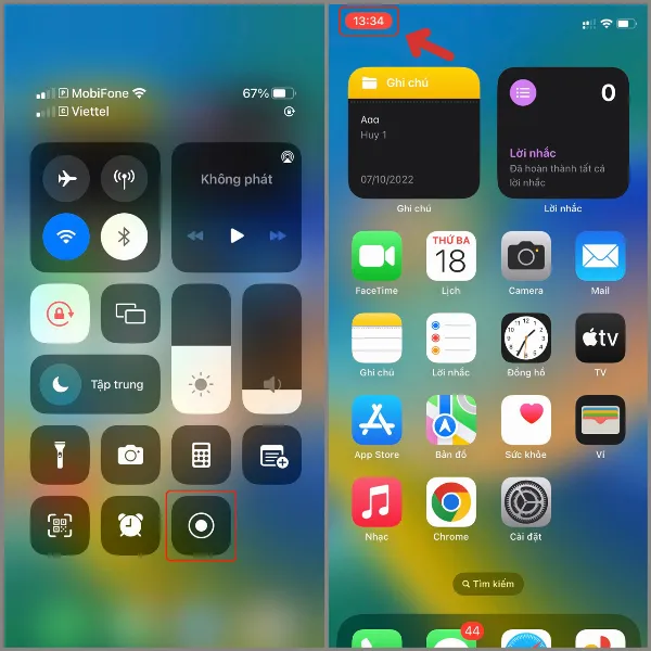 alt: Quay màn hình iPhone 14 thông qua Trung tâm điều khiển