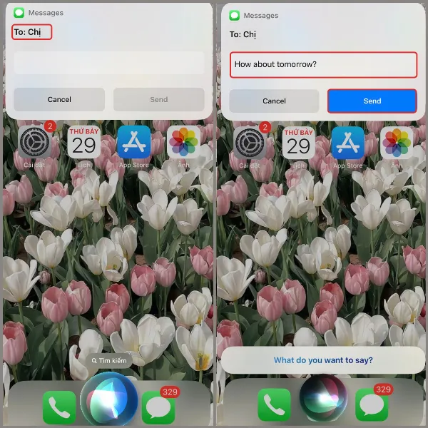 alt: Sử dụng Siri để gửi tin nhắn trên iPhone