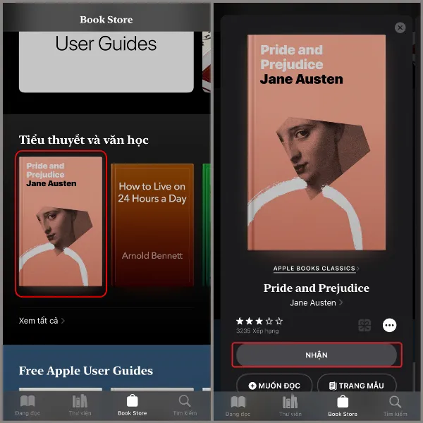 alt: Tải sách về Book Store bằng cách nhấn nút Nhận sau khi tìm thấy cuốn sách mong muốn