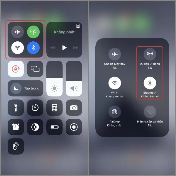 iPhone nhanh hết pin do đâu? Xem ngay để tìm hiểu rõ nguyên nhân và cách tiết kiệm pin trên iPhone 3 alt Tắt 3G/4G và Bluetooth trong Trung tâm điều khiển