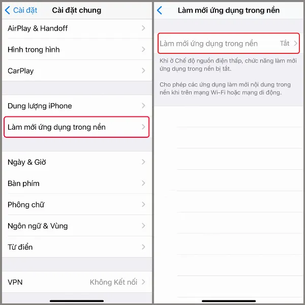 alt: Tắt tính năng làm mới ứng dụng nền để tiết kiệm pin iPhone