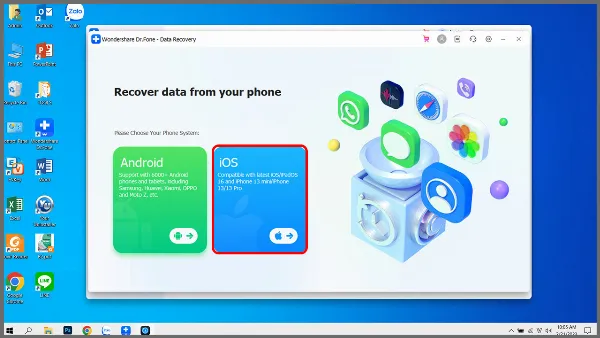 alt text tiếng Việt: Giao diện Data Recovery, chọn hệ điều hành iOS để khôi phục dữ liệu iPhone