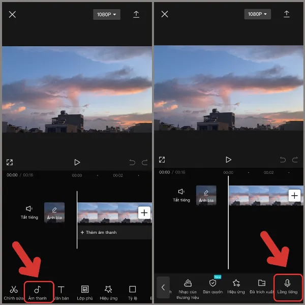 alt: Thao tác chọn tính năng Lồng tiếng trong CapCut