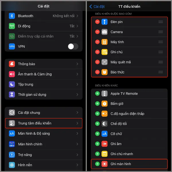 alt: Thêm tính năng Ghi màn hình vào Trung tâm điều khiển iPhone 14
