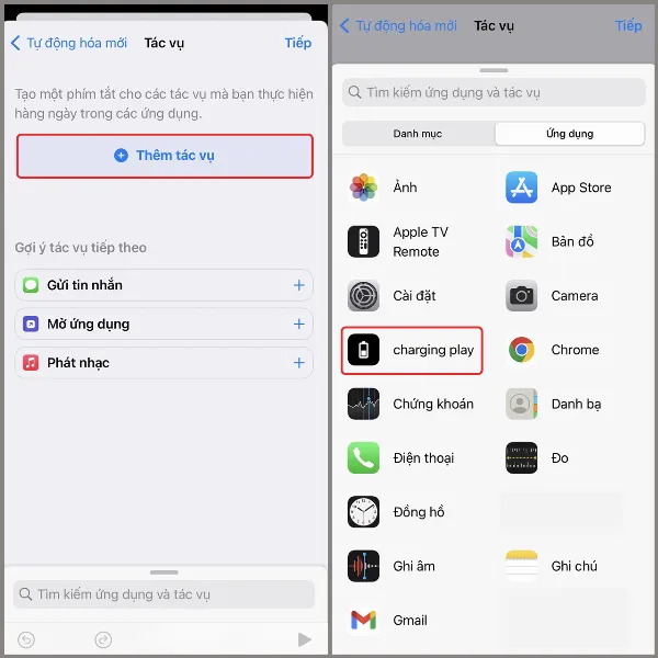 alt: Thêm ứng dụng Charging Play làm tác vụ tự động hóa trên iPhone