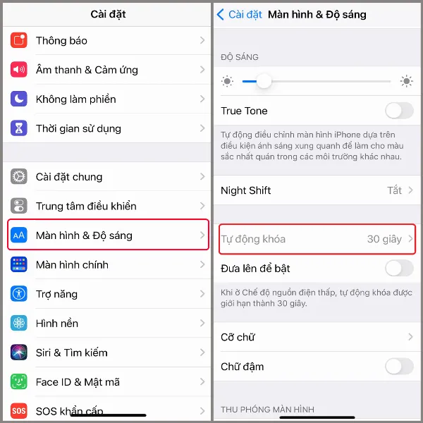 alt: Thiết lập thời gian tự động khóa màn hình ngắn để tiết kiệm pin iPhone