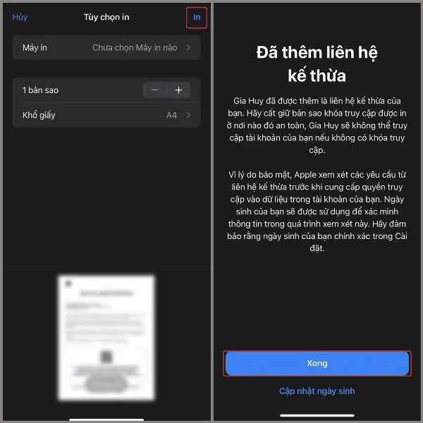 alt: Thông báo đã thêm liên hệ kế thừa thành công