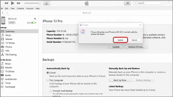 Cách cập nhật iOS qua iTunes vừa nhanh chóng lại dễ dàng thực hiện, các bạn nên tham khảo qua ngay 4 alt: Thông báo xác nhận cập nhật iOS mới trên iTunes