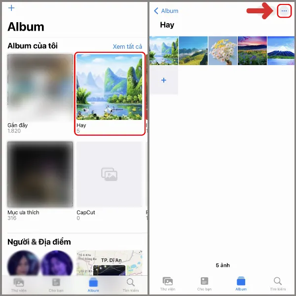 alt tiếng Việt: Giao diện ứng dụng Ảnh trên iPhone, hiển thị album vừa tạo để làm video