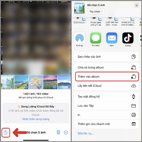 alt tiếng Việt: Hướng dẫn chọn ảnh và tạo album mới trên iPhone để làm video
