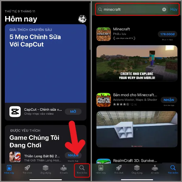 alt: Tìm kiếm ứng dụng trả phí trên App Store của iPhone
