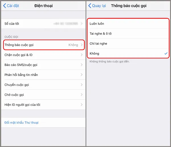 alt: Tùy chọn kiểu thông báo cuộc gọi đến trên iPhone