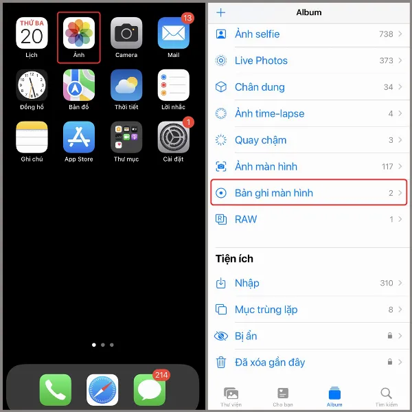 Ảnh chụp màn hình album Bản ghi màn hình trong ứng dụng Ảnh trên iPhone 12