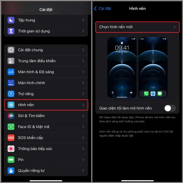 Cách làm hình nền video cho iPhone giúp điện thoại trở nên mới lạ và cuốn hút hơn, xem ngay mẹo và thực hiện thôi! 1 Ảnh chụp màn hình mục cài đặt hình nền trên iPhone