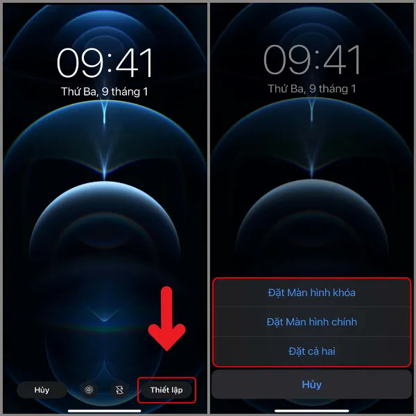 Cách làm hình nền video cho iPhone giúp điện thoại trở nên mới lạ và cuốn hút hơn, xem ngay mẹo và thực hiện thôi! 3 Ảnh chụp màn hình tùy chọn thiết lập hình nền trên iPhone