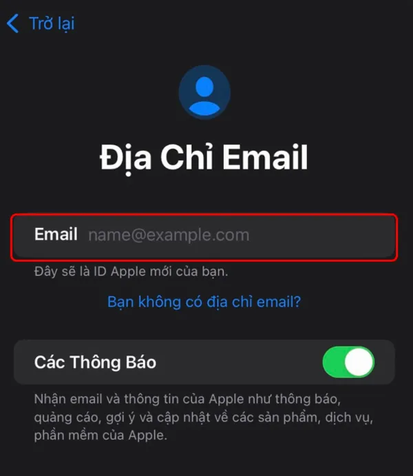 Bàn phím ảo trên iPhone hiển thị các ký tự để người dùng nhập địa chỉ email
