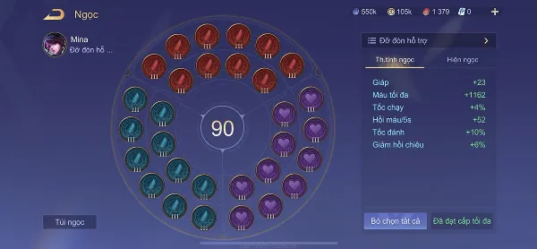 Bảng ngọc tối ưu cho tướng Mina