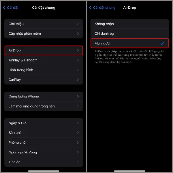Bật AirDrop trên iPhone để chuyển ảnh sang MacBook