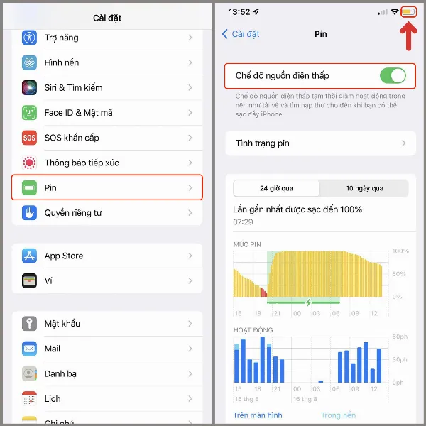 Bật chế độ nguồn điện thấp