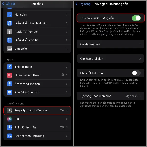 Bật chế độ truy cập được hướng dẫn