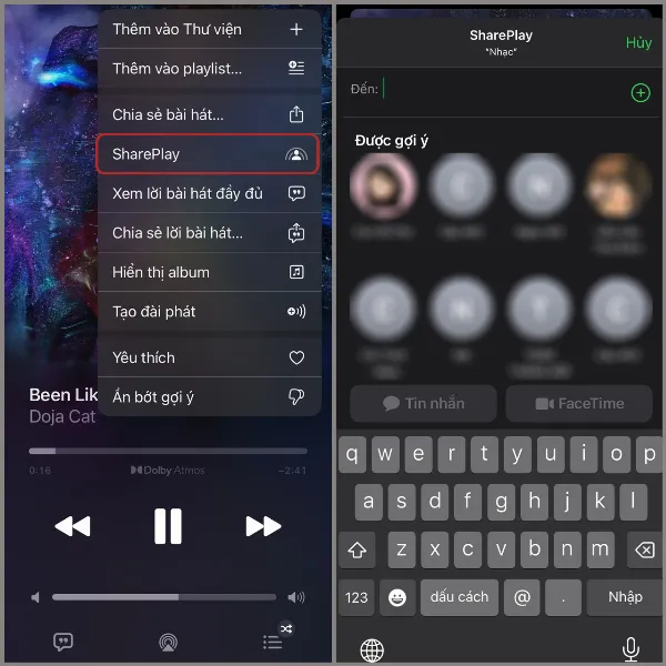 Bắt đầu chia sẻ nhạc qua SharePlay trong cuộc gọi FaceTime