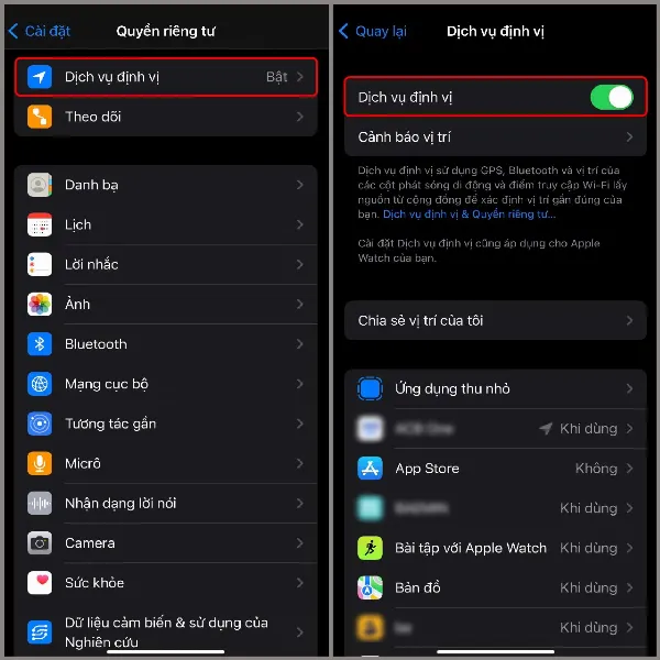 Bật Dịch vụ Định vị trên iPhone