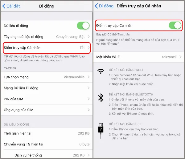Bật Điểm truy cập cá nhân
