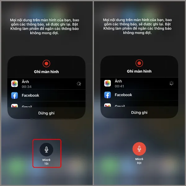 Bật ghi âm khi quay màn hình