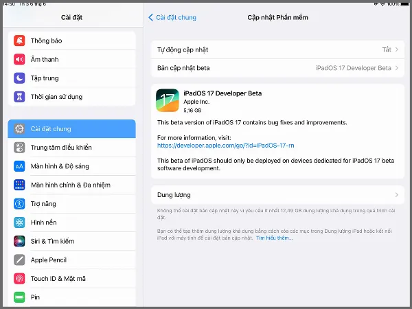 Các bước hướng dẫn cách cập nhật iPadOS 17 beta