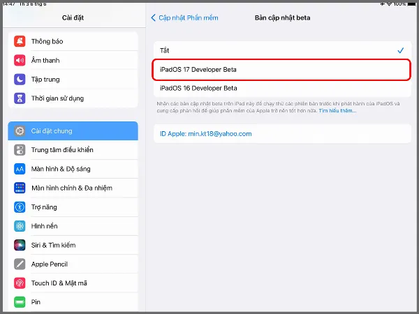 Các bước hướng dẫn cách cập nhật iPadOS 17 beta