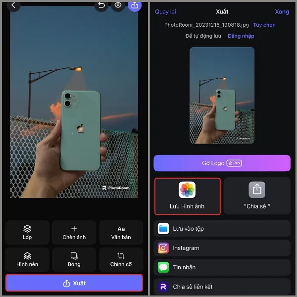 Các bước lưu ảnh đã ghép về thư viện ảnh trên iPhone