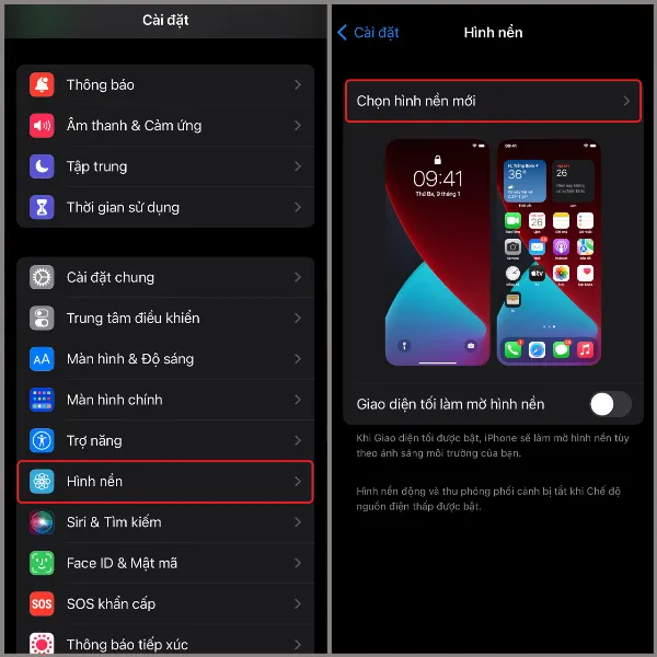 Các bước truy cập cài đặt hình nền trên iPhone