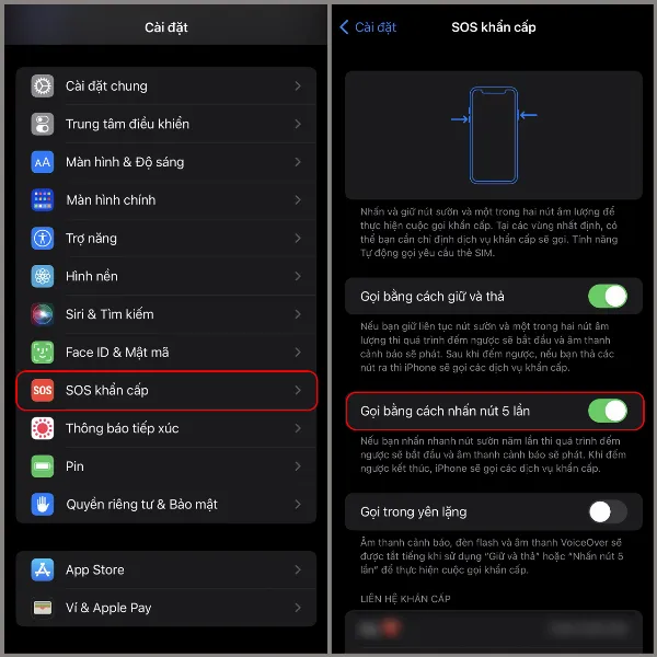 Cách bật tính năng gọi khẩn cấp bằng cách nhấn nút 5 lần