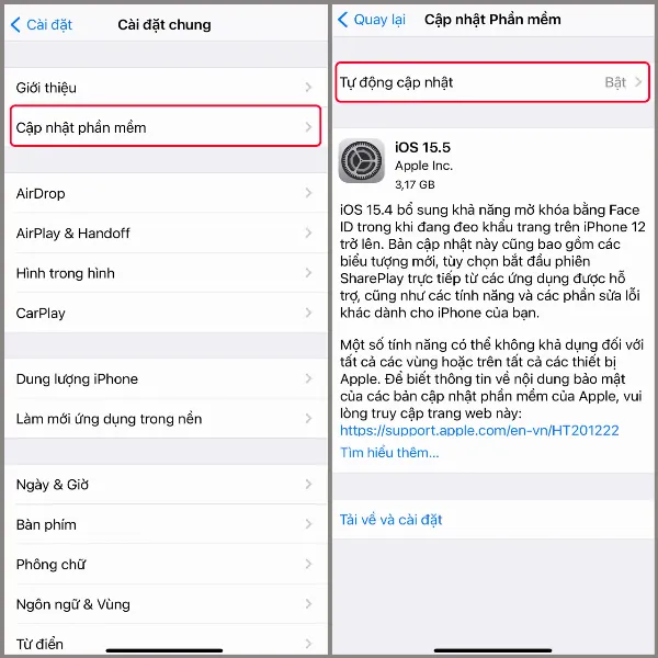 Cách bật tự động cập nhật phần mềm trên iPhone