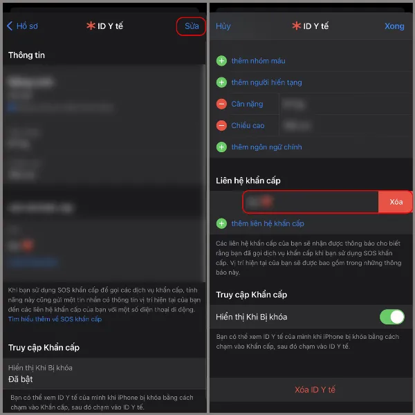Cách xóa liên hệ khẩn cấp trong ID y tế
