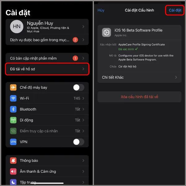 Cài đặt cấu hình iOS 16 Beta Software Profile