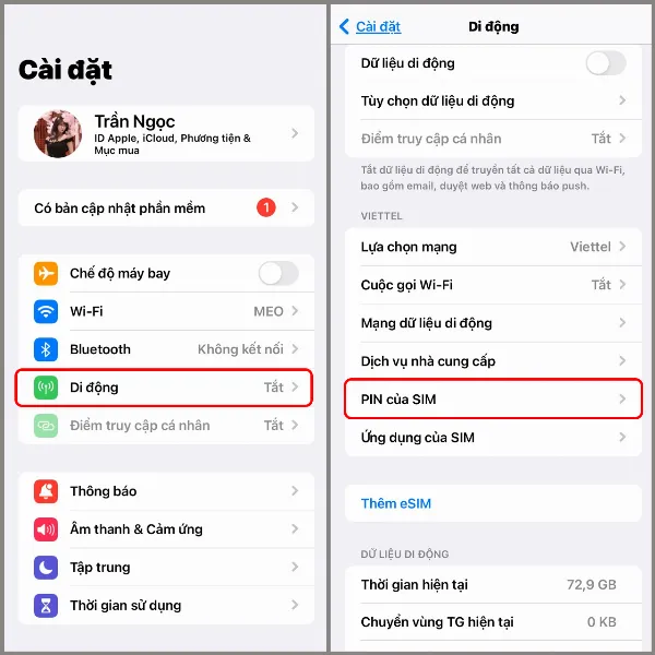 Cài đặt PIN cho SIM