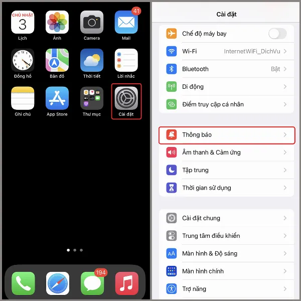 Cài đặt thông báo trên iPhone, danh sách các ứng dụng