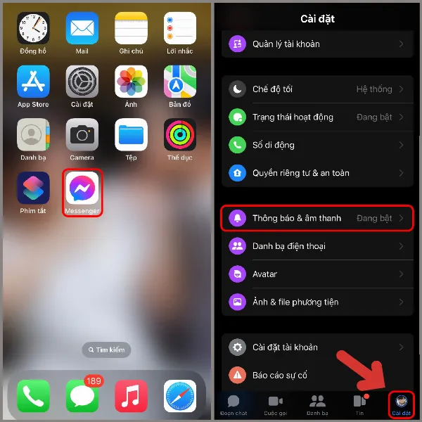Cài đặt thông báo và âm thanh trong ứng dụng Messenger