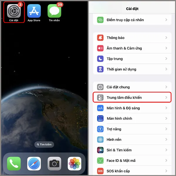 Cài đặt và chọn Trung tâm điều khiển trên iPhone
