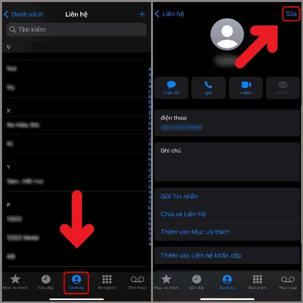 Chỉnh sửa thông tin liên hệ