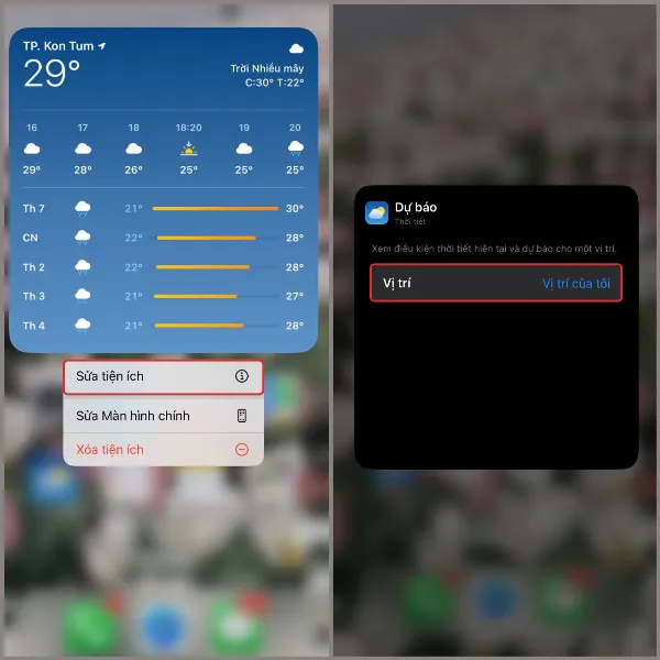 Chỉnh sửa vị trí hiển thị thời tiết trên tiện ích