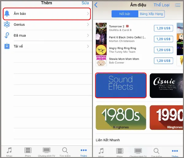 Chọn Âm báo trong cửa hàng nhạc chuông