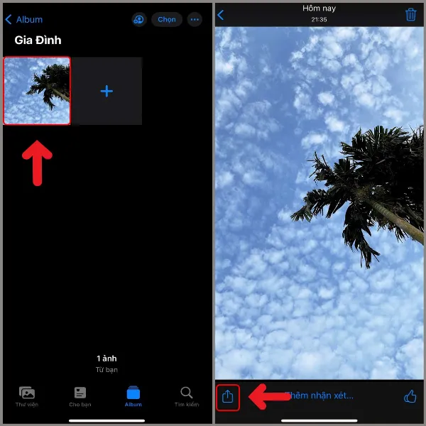 Chọn ảnh cần tải và nhấn nút Chia sẻ