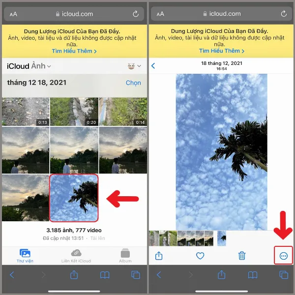 Chọn ảnh cần tải và nhấn vào biểu tượng dấu ba chấm