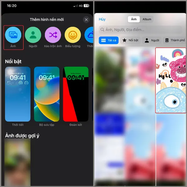 Chọn ảnh từ thư viện để cài đặt làm hình nền iPhone