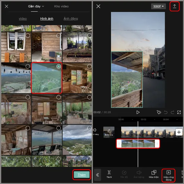 Chọn ảnh và điều chỉnh thời lượng trong CapCut