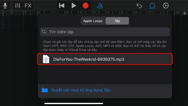 Chọn bài hát đã tải về từ ứng dụng Tệp
