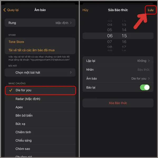 Chọn bài hát làm nhạc chuông và lưu
